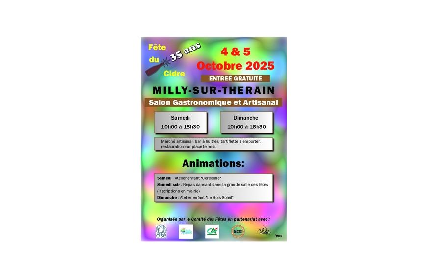 fête du cidre à Milly sur therain les 4 et 5 octobre 2025